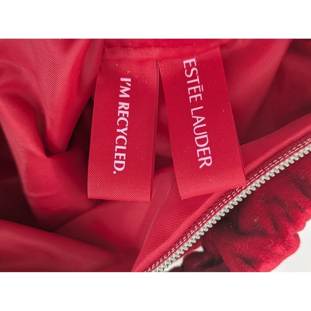 Estee Lauder Cosmetic Bag Red Velvet Ruched Handle‎ Star Zipper Makeup Purse GWP